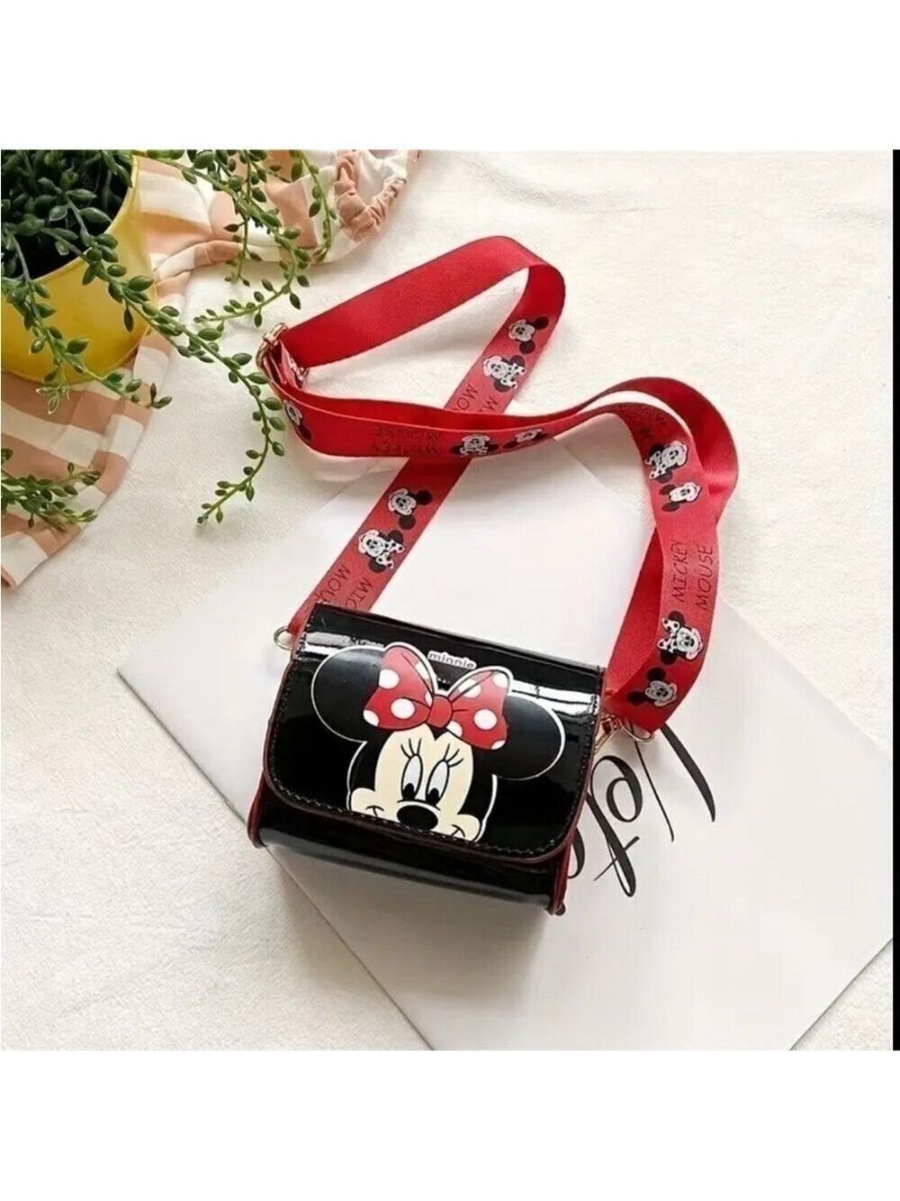 Disney Minnie Mouse Mini Crossbody Bag - Faux Leather With Adjustable Strap NIP